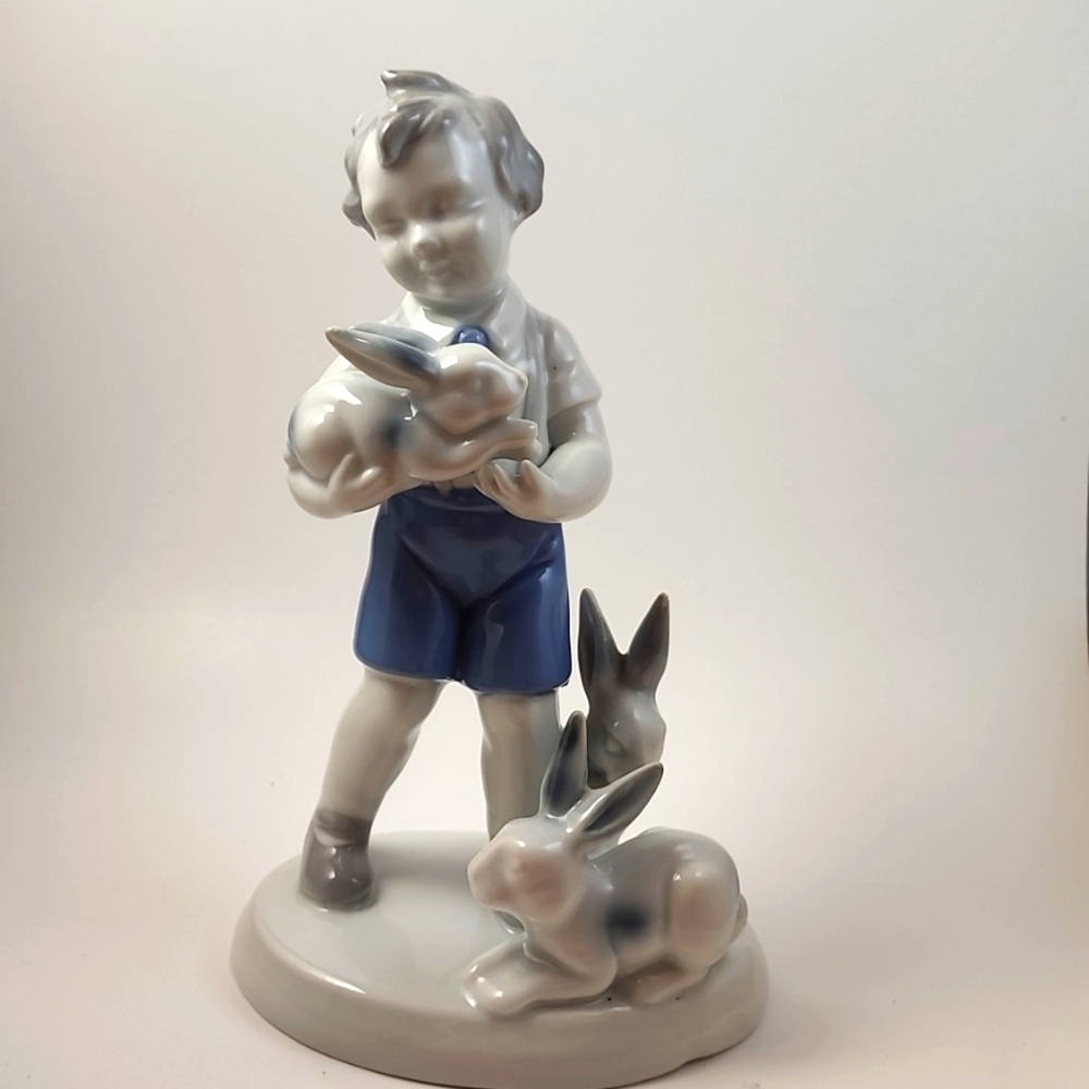 Vintage Boy with His Rabbits